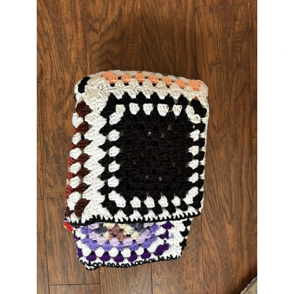 Vintage Crocheted Black Granny Square Afghan‎ Throw